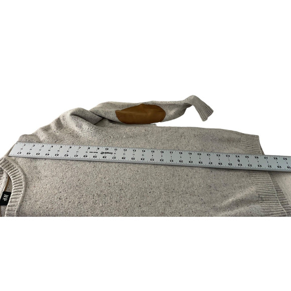 H&M Men's Large Knit Sweater Beige Elbow Patches Cotton Wool Blend - Picture 5 of 10